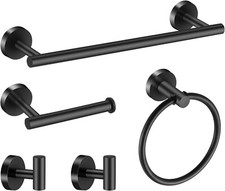 Bathroom Hardware Set Including Towel Bar Towel Ring and Towel Hooks Matte Black