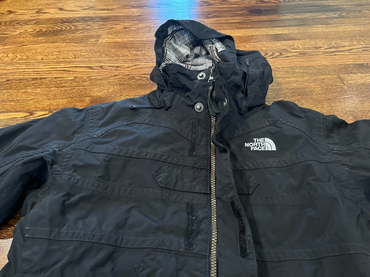 North Face Jacket Women M Black 600 Compass AW7H Nylon Plaid