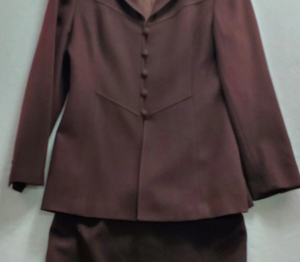 Kasper For A.S.L 裙子套装女式 8 棕色羊毛 2 件办公室职业工作 — 第 3/4 张图片