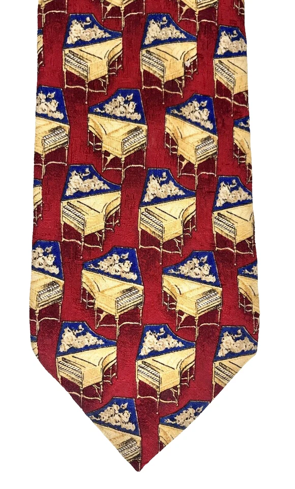 Corbata para el cuello Ermenegildo Zegna para hombre hecha en Italia seda roja pianos de cola música musical Foto 2 de 4