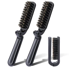 2 Pcs Travel Folding Boar Bristle Brush Collapsible Pocket Hair Brush Men Women