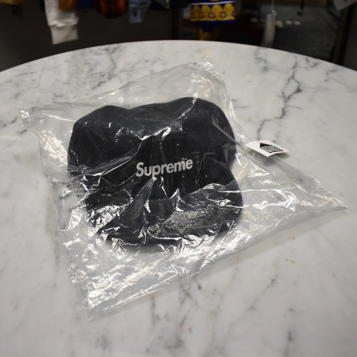 NWT Supreme Black Faded Corduroy Box Logo Camp Cap Hat SS25 Men's