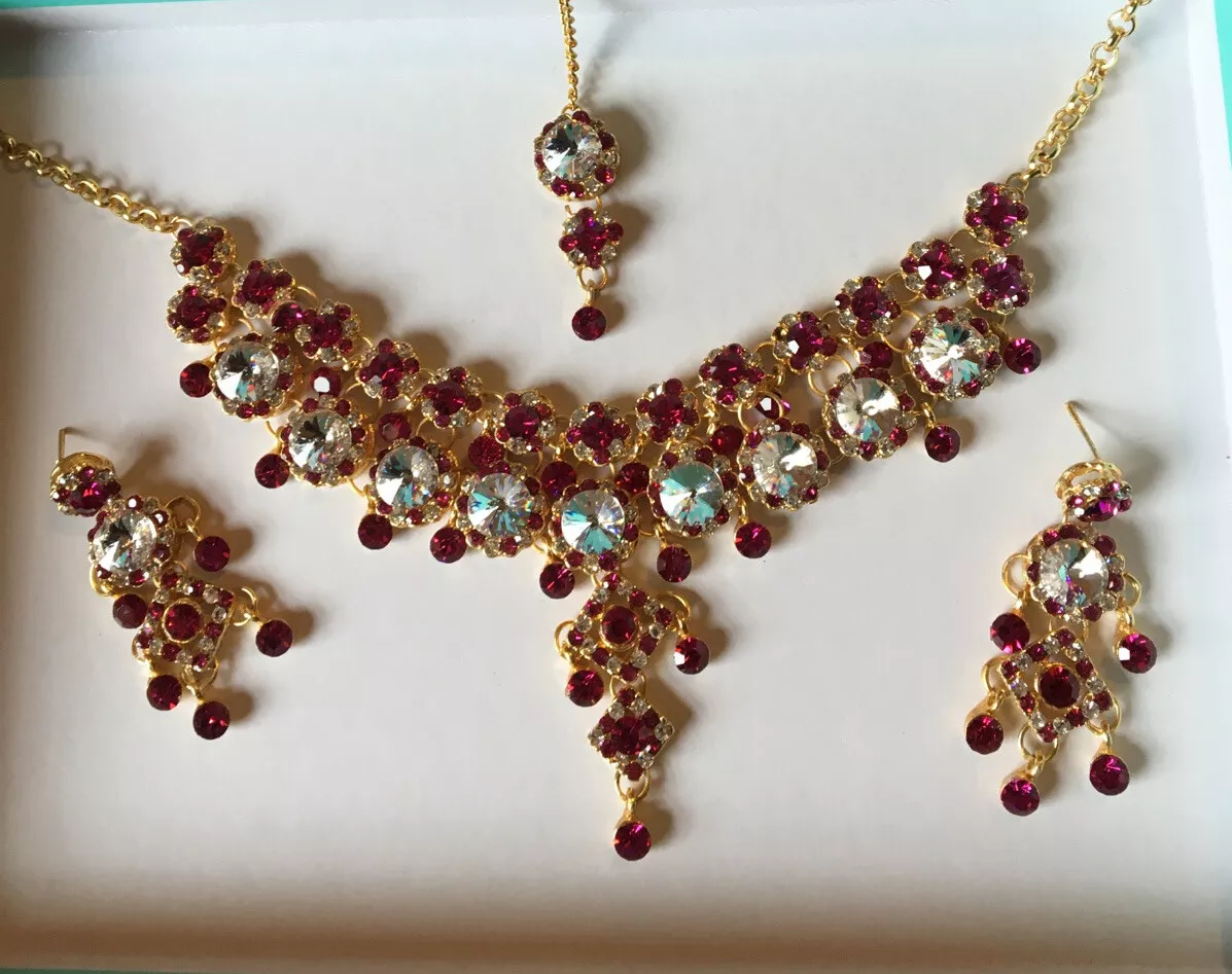 Asian Wedding Jewellery Set Hot Pink Silver And Gold Necklace