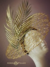 Golden Palm Royal Ascot Fascinator Kentucky Derby Hat Green Gold Palm Leaves Hat