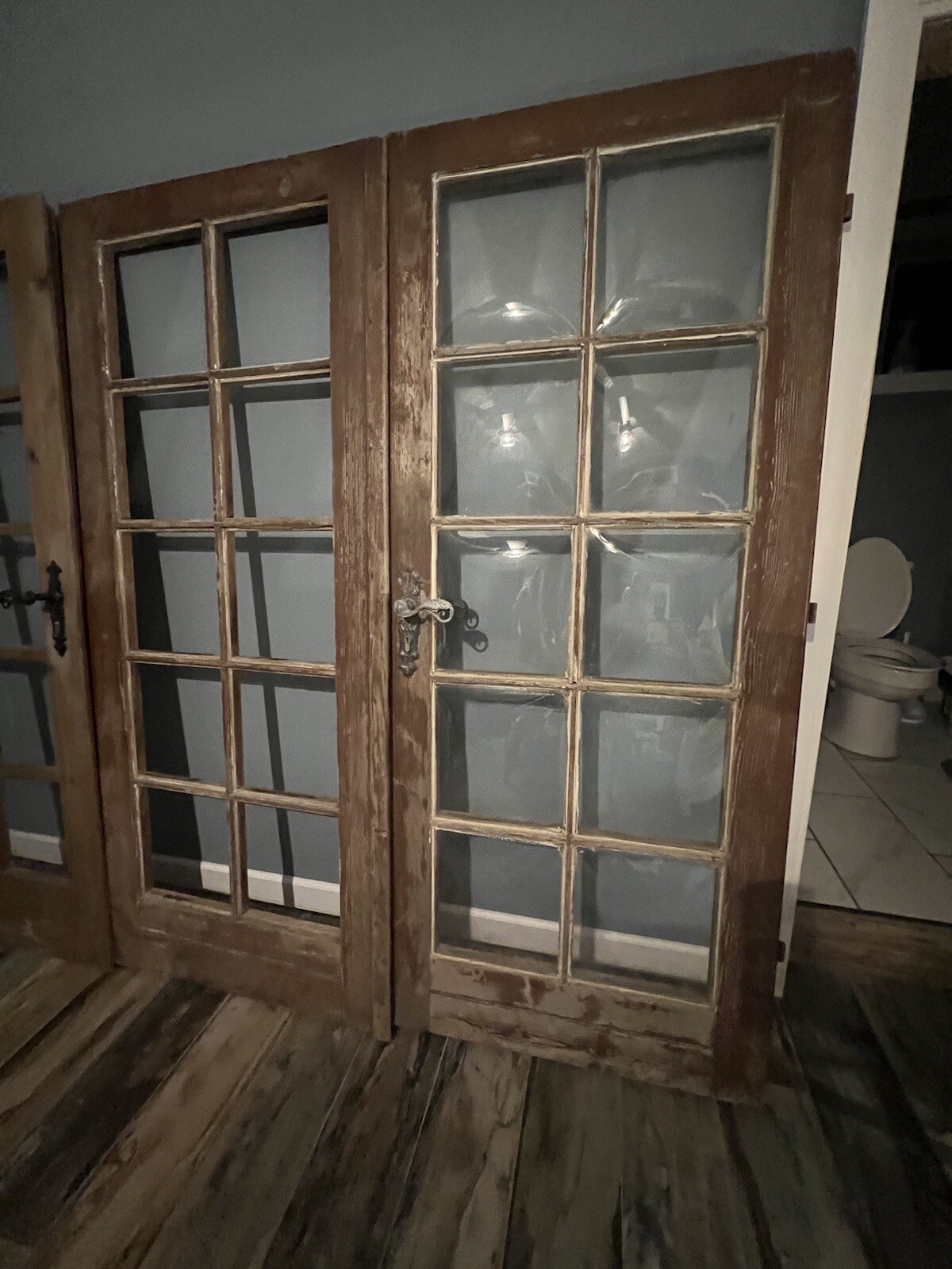 antique doors with Giant Bubble Glass Panes. Original Vintage Hardware
