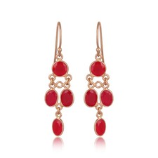 Pink Chalcedony Gemstone 925 Silver Rose Gold Plated Dangle Hook Earrings