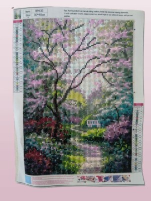 Completed 3D Diamond Painting Landscape Path Green Purple Pink Rdy To Frame @13''