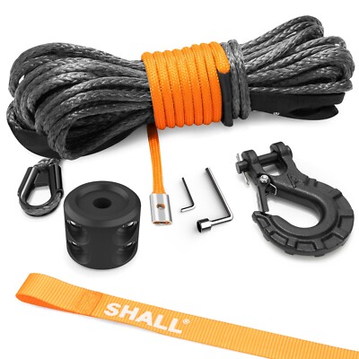 SHALL 1/4''x50 ft Synthetic Winch Rope 10,000LBS Winch Line for ATV UTV Offroad