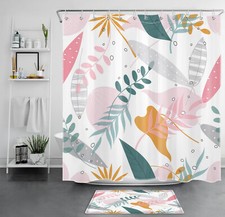 Minimalist Colorful Botanical Leaf Shower Curtain Set for Bathroom Decor