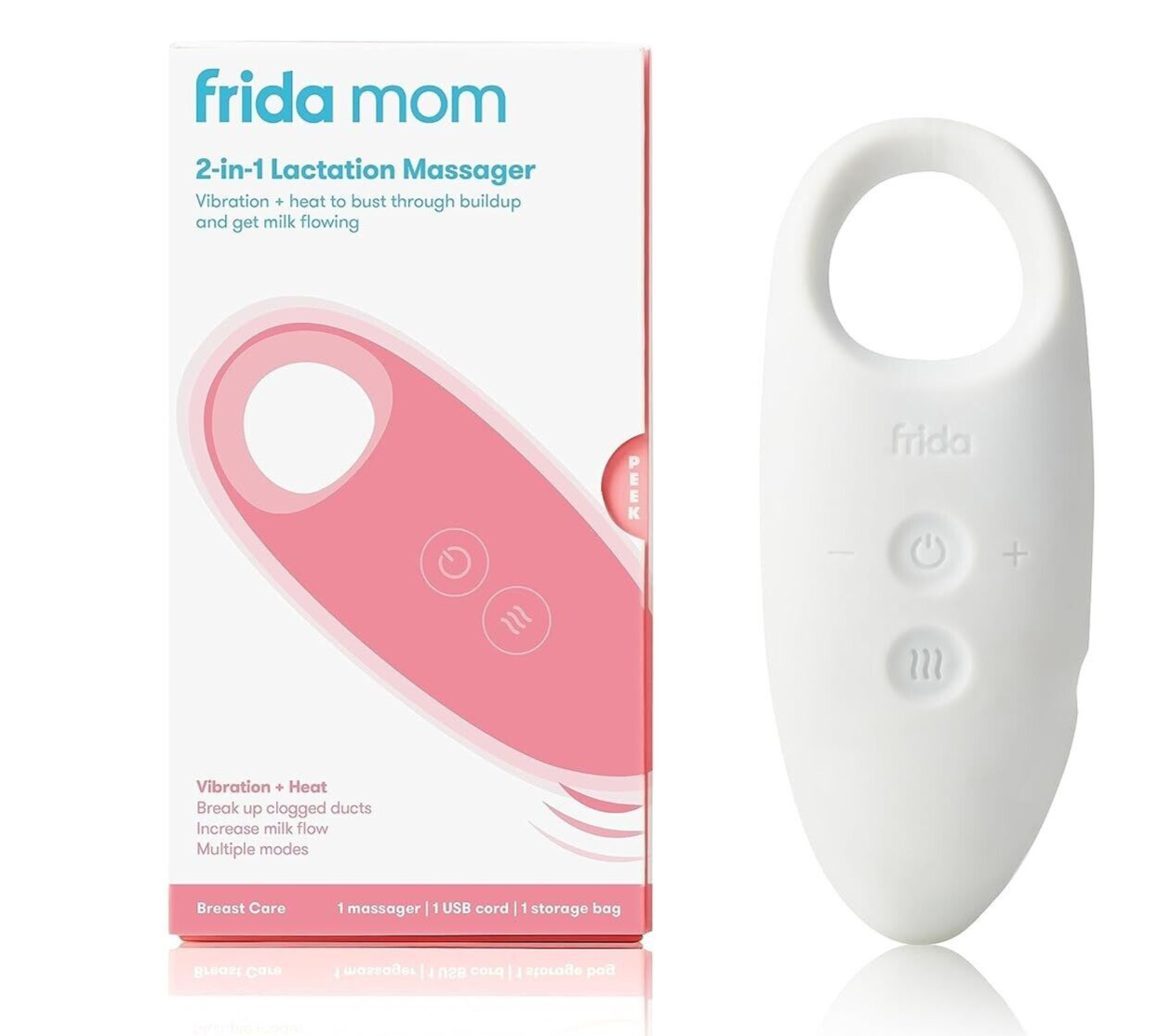 Frida Mom 2-in-1 Lactation Massager, Multiple Modes of Heat + Vibration for Clo