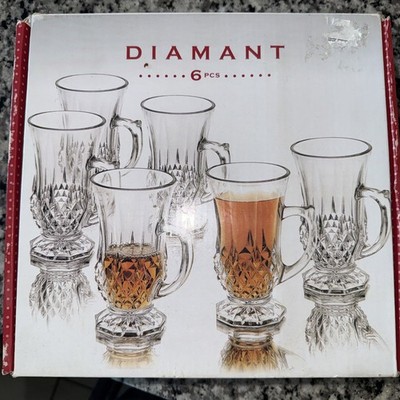 Set Of 6 Diamant Europe Ware Diamond Cut Irish Coffee Cup Mug^^^*^