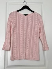Ralph Lauren Women's Large Pink Cable Knit Sweater Cotton Long Sleeve