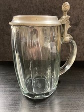 Bierkrug Glaskrug Brauerei Wich Roter Ochse Bamberg ca. 1900 Zinndeckel