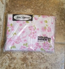 Vtg LADY PEPPERELL No Iron 50 50 Double Fitted Sheet PINK ROSES NOS
