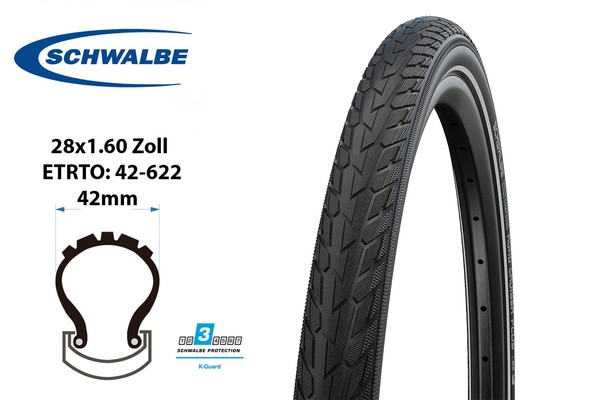 28 Zoll Fahrrad Reifen Schwalbe Road Cruiser 42-622 Pannenschutz 28X1.60 Reflex-image