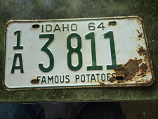 Vintage 1964 Idaho License Plate 1A 3811 White & green ADA County