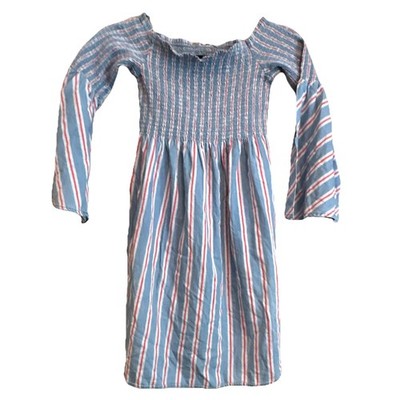 Buffalo David Bitton Women's S/P Blue/White/Red Striped Smocked Knee Dress
