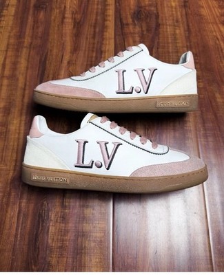 Louis Vuitton Frontrow Embroidered LV Pink White Sneakers - Size 37.5LV 7.5US