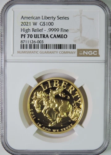 2021 W American Liberty Bucking Bronco 1oz .9999 Gold $100 Coin NGC PF70 UCAM
