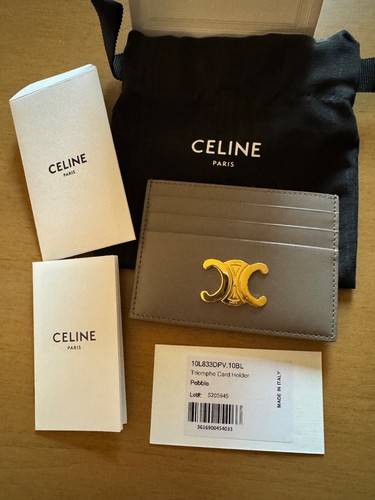 CELINE Triomphe Shiny Calfskin Card Holder in PEBBLE - New In Box
