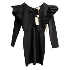 Cleobella Brigitta Mini Dress Black Surplice Fitted Ruffle Puff Sleeve Size S