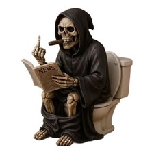 2025 Halloween Gothic Skeleton Figurines Bathroom Decor Seated on Toilet B SNX