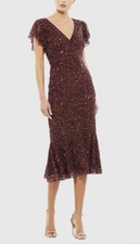 Mac Duggal 10801 Sz 6 Burgundy Embellished Flutter Sleeves Midi Dress Gown $398