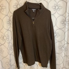 Men  s Van Heusen Brown Stripe Quarter Zip Long Sleeve Pull Over Size Large