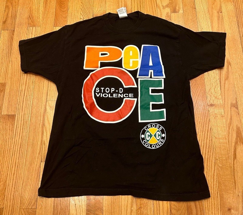 Vintage Cross Colours PEACE Stop-D the Violence Hip Hop Nation Men's XL Rap Tee