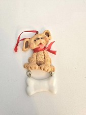 Kurt Adler Vtg Christmas Ornament Resin Tan/Brown Puppy Dog Customizable Bone