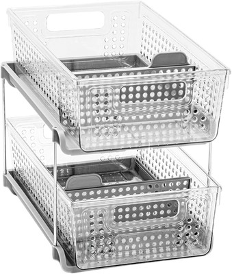 madesmart 2-Tier Organizer Multi-Purpose Slide-Out 1-Pack, Clear + Dividers 