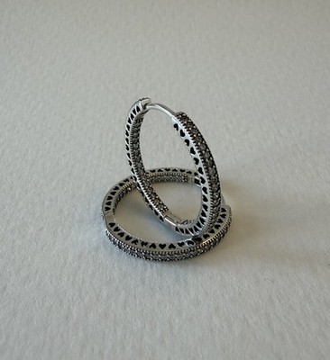 Genuine Pandora Hearts Hoop Earrings, Silver 