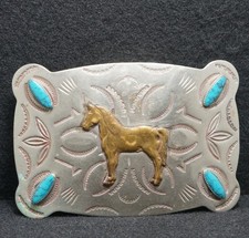 WG11152 VINTAGE 1970s  HORSE  ANIMAL WESTERN STYLE FASHION NICKEL BELT BUCKLE