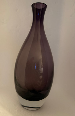   KROSNO Art Glass Flower Vase   Plum / Smoke   Poland  