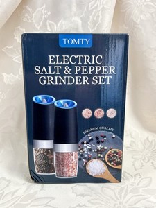 TOMTY Electric Salt & Pepper Grinder Set Adjustable Blue LED, ABS Acrylic New