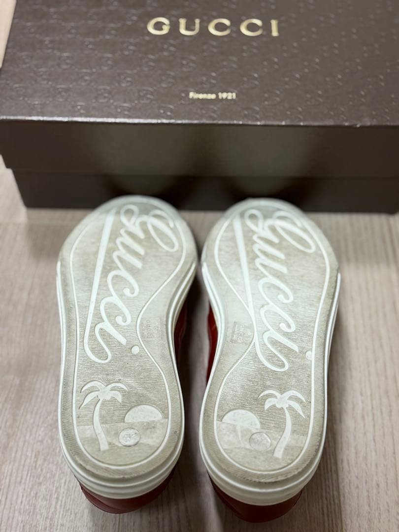 Auth Gucci Leather Slip-On Low cut Sneakers Red Logo EU37 US7 UK4 Women thumbnail 23