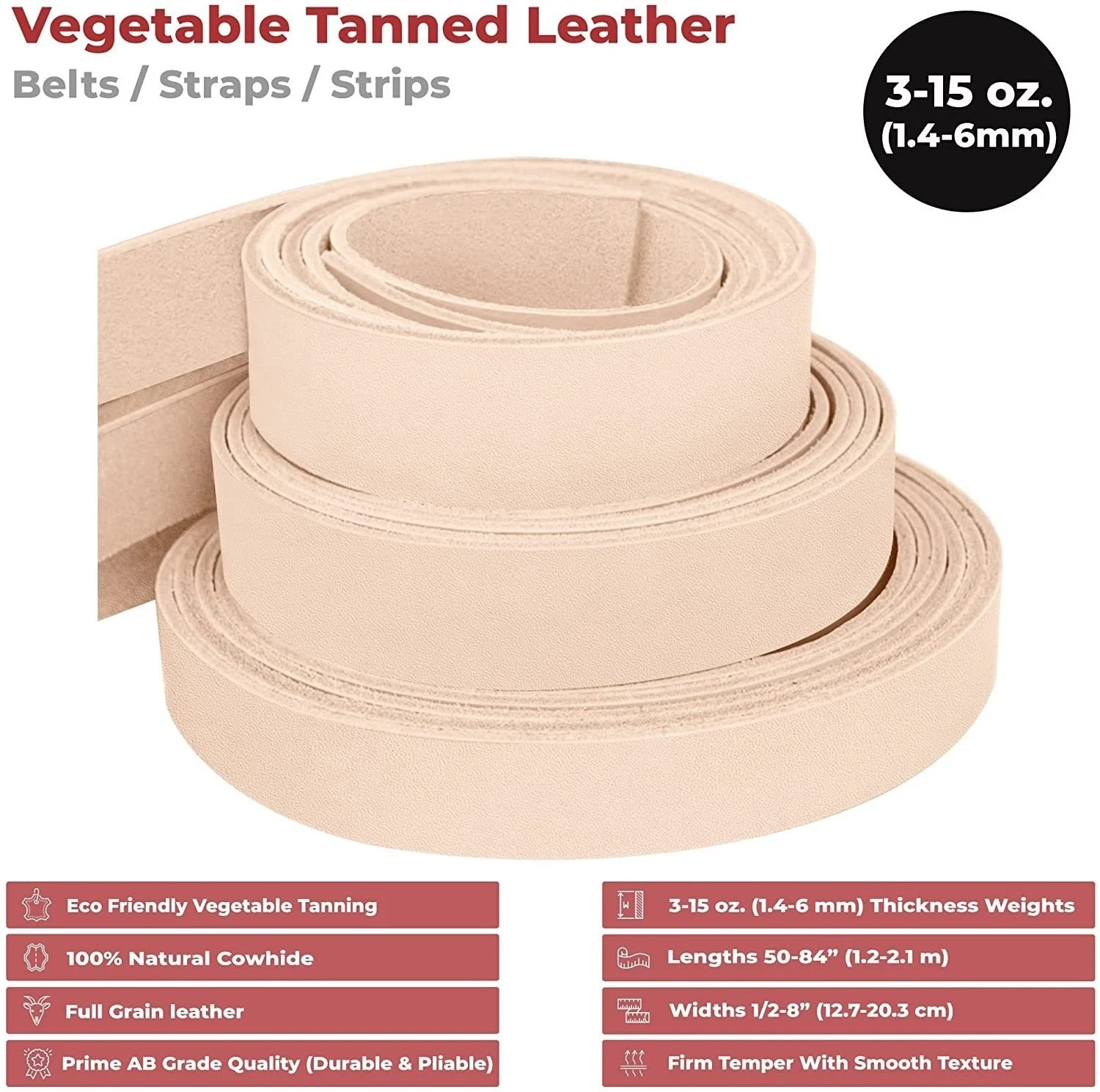 ELW Leather Blank Belt - 8-9 to 13-15 oz Thickness Cowhide Vegetable Tanned image 13