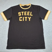 Steel City Parker Tee Shirt Men Large Black Yellow Pittsburgh Retro Ringer