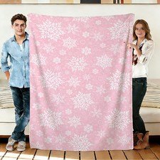 Pink Snowflake Flannel Blanket Soft Cozy Throws Napping Travel Use