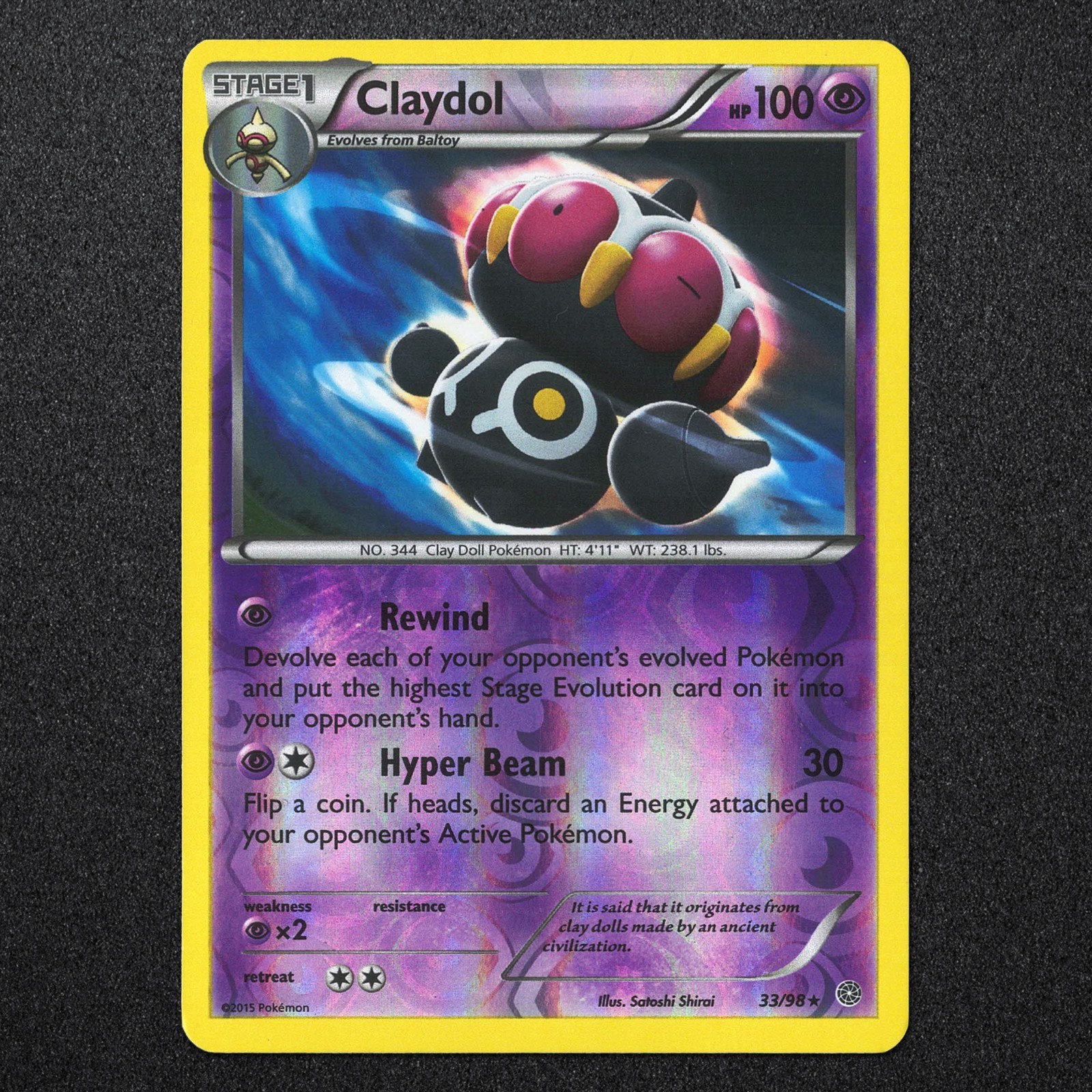 Claydol 33/98 Pokemon Ancient Origins 2015 Reverse Holo NM