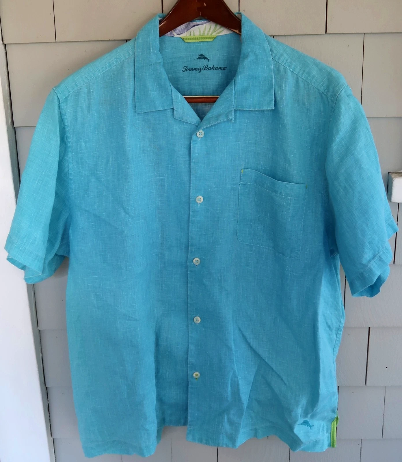 Men's TOMMY BAHAMA Short Sleeve LINEN SHIRT, XL - Sea Glass, Button Front