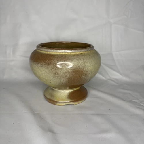 Vintage Frankoma Pottery 22S Footed Bowl Planter Pot Brown Cream