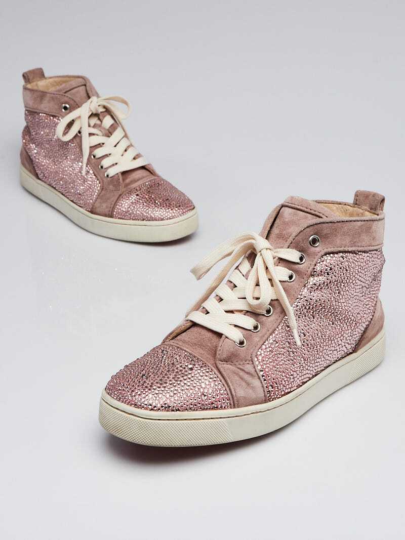 Christian Louboutin Pink Suede Crystal Bip Bip High Top Sneakers