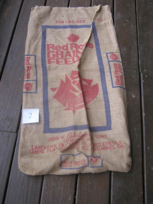 Vintage burlap empty sack RED ROSE GRAIN FEED JOHN W ESHELMAN & SONS