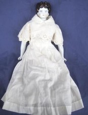 15 inch China Head Doll Antique Low Brow Brown Hair Blue Eyes Replaced Body