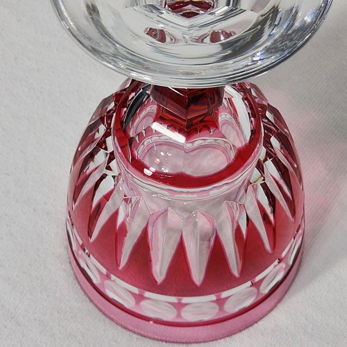 Val St Lambert Water Goblet glass 6 1/2" Ruby Red Cranberry Cut To Clear vas38 - Picture 12 of 14