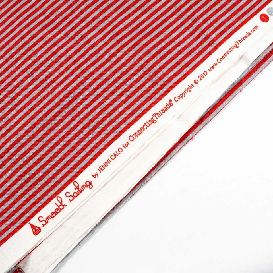Smooth Sailing Jenni Calo Red Gray Stripe Cotton Quilting Fabric BTY Nautical - Image 4 of 4