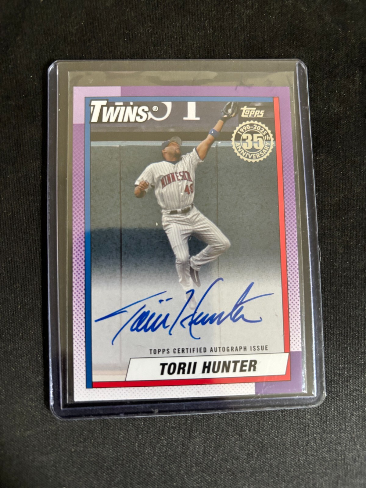 Torii Hunter #1 2024 Panini Three and Two Baseball On- Deck Signatures Holo Platinum Blue