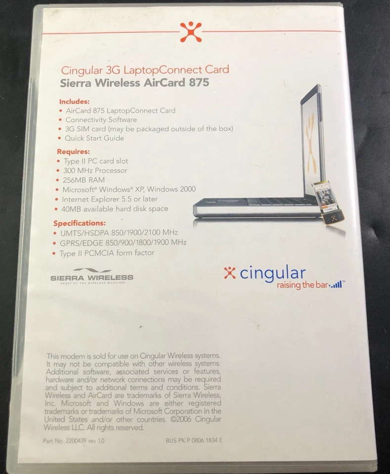 Sierra Wireless AirCard 875 Cingular 3G Laptop Connect Card Broadband Vk04 - Image 3 of 3