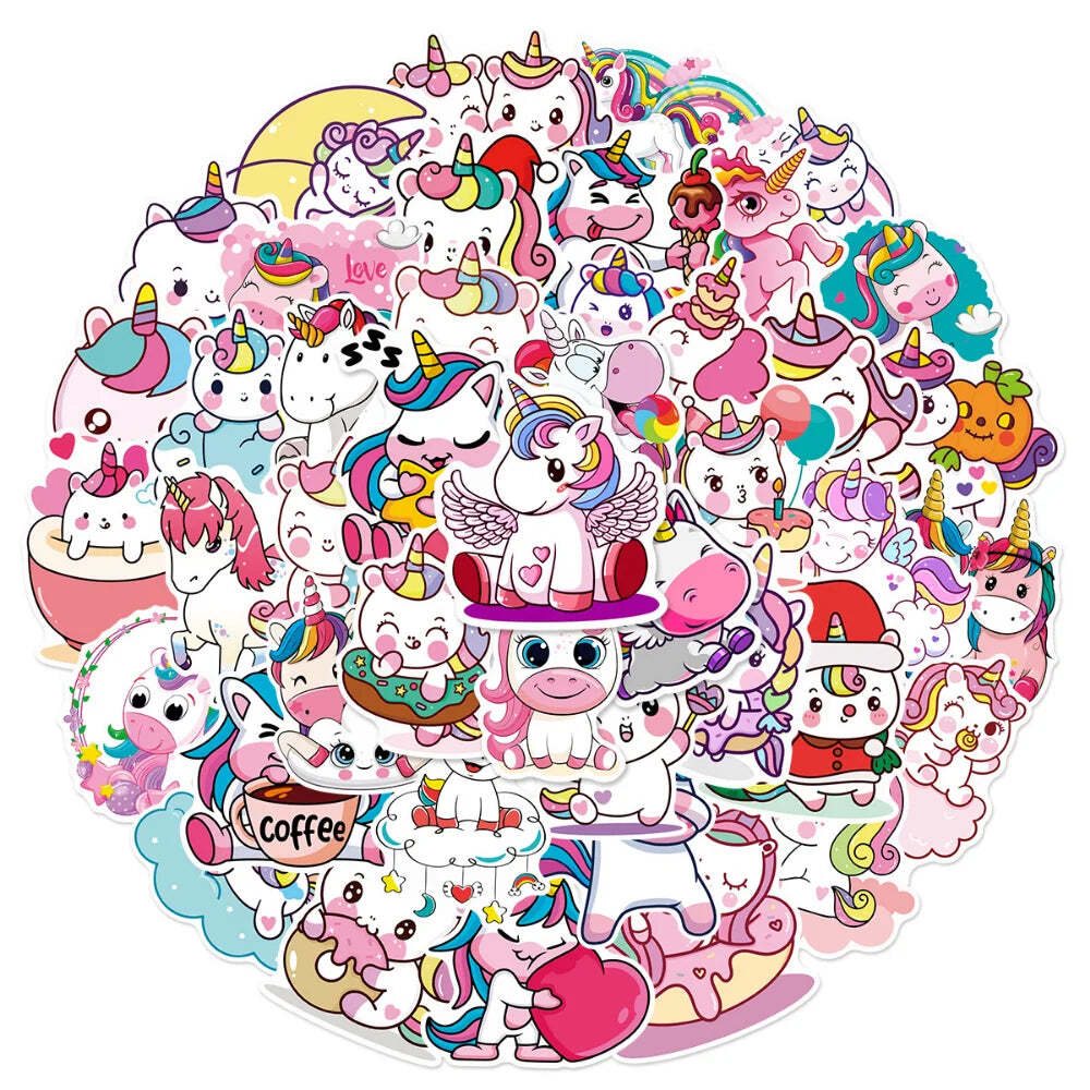 10/50Pcs Cute Cartoon Horse Stickers for Laptop Luggage Phone Car Scooter Funny